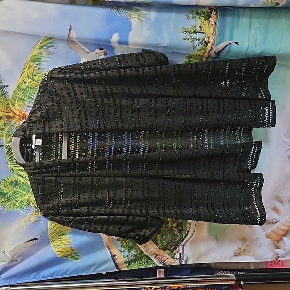 Kim Rogers Cardigan looks crocheted PXL short sleeve worn 1x black - Picture 2 of 9